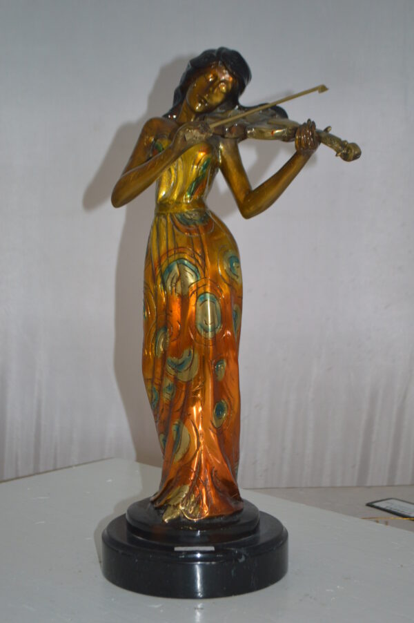 Girl Playing the violin Bronze Statue -  Size: 10"L x 7"W x 19"H. - Image 11