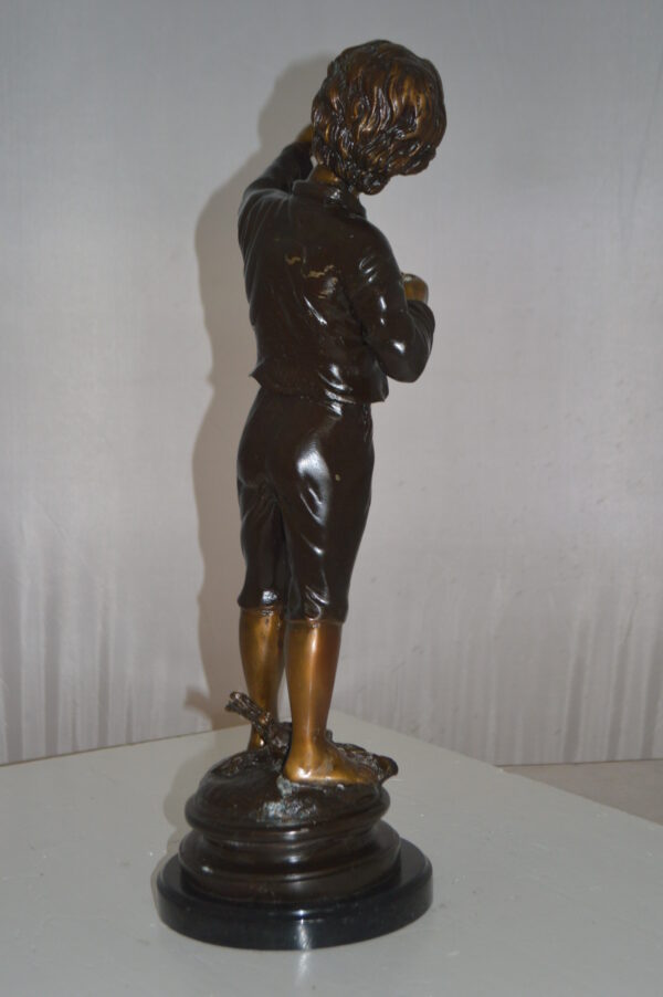 Boy with a Slingshot Bronze Statue -  Size: 12"L x 7"W x 21"H. - Image 6