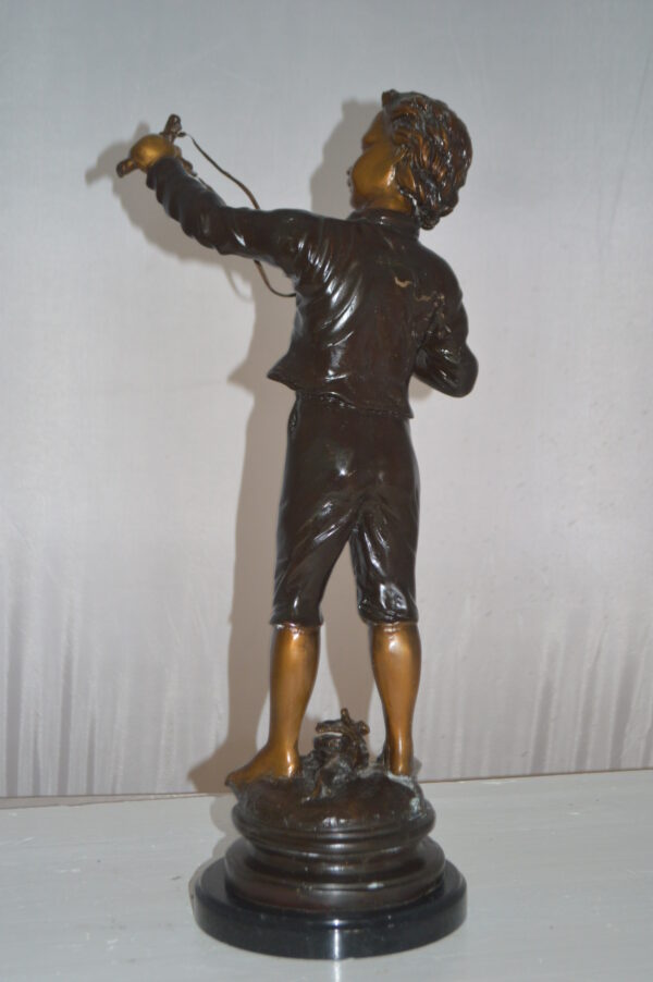 Boy with a Slingshot Bronze Statue -  Size: 12"L x 7"W x 21"H. - Image 8