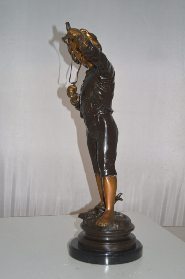 Boy with a Slingshot Bronze Statue -  Size: 12"L x 7"W x 21"H. - Image 10