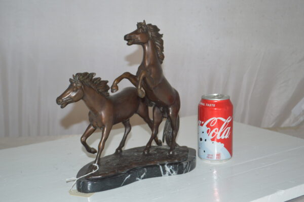 Two Horses Running Bronze Statue -  Size: 11"L x 5"W x 11"H. - Image 9