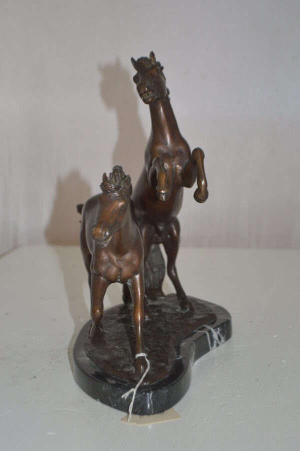 Two Horses Running Bronze Statue -  Size: 11"L x 5"W x 11"H. - Image 4