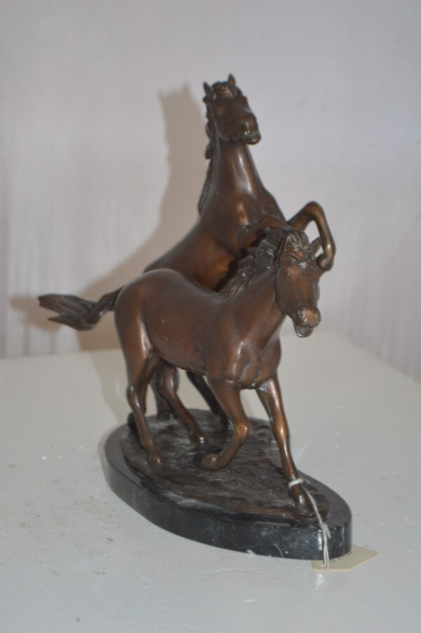 Two Horses Running Bronze Statue -  Size: 11"L x 5"W x 11"H. - Image 5