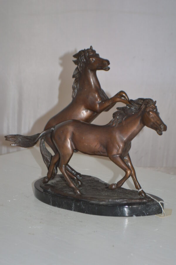 Two Horses Running Bronze Statue -  Size: 11"L x 5"W x 11"H. - Image 6