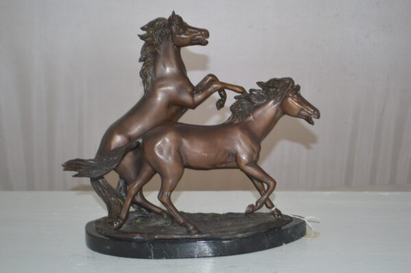 Two Horses Running Bronze Statue -  Size: 11"L x 5"W x 11"H. - Image 7