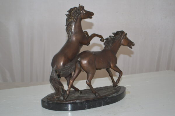 Two Horses Running Bronze Statue -  Size: 11"L x 5"W x 11"H. - Image 8
