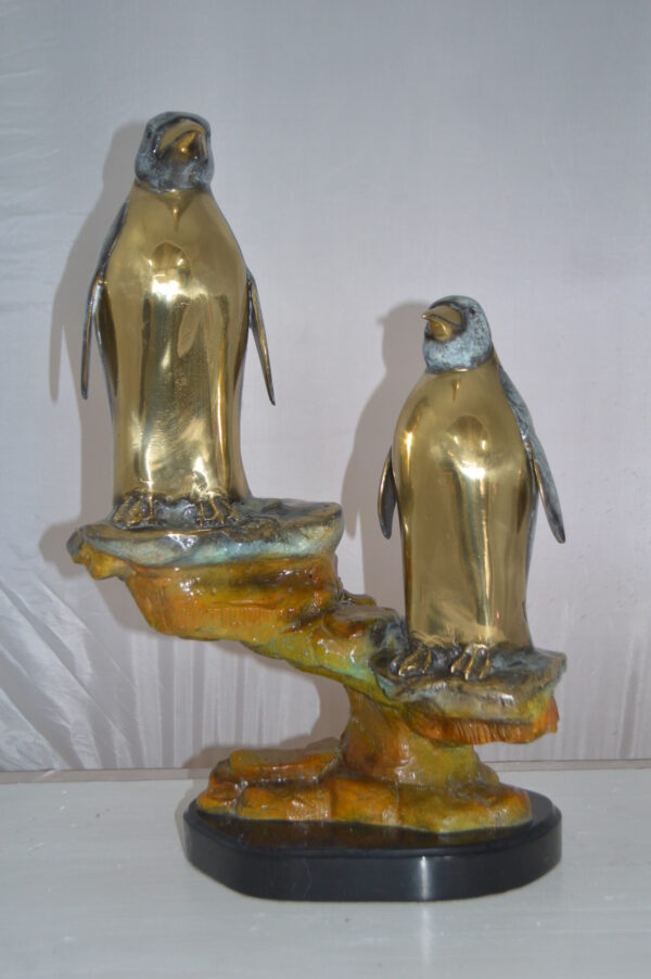 Two Penguins Bronze Statue -  Size: 16"L x 10"W x 12"H. - Image 5
