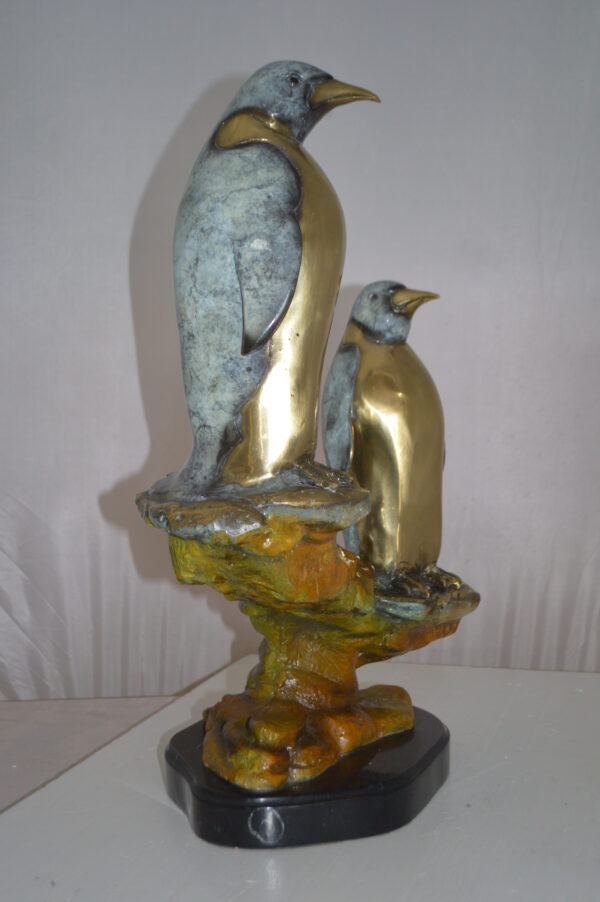 Two Penguins Bronze Statue -  Size: 16"L x 10"W x 12"H. - Image 4
