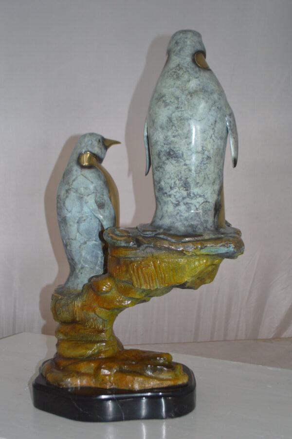 Two Penguins Bronze Statue -  Size: 16"L x 10"W x 12"H. - Image 7