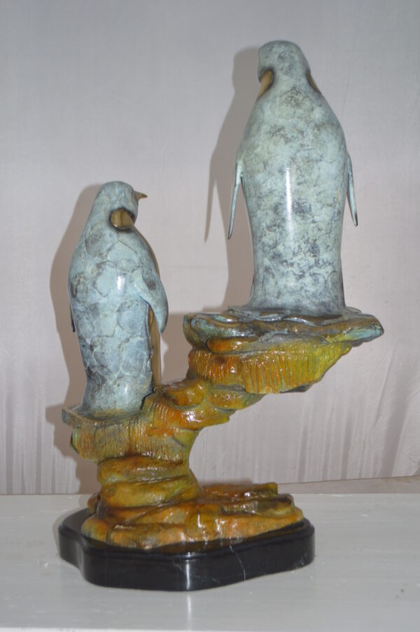Two Penguins Bronze Statue -  Size: 16"L x 10"W x 12"H. - Image 8
