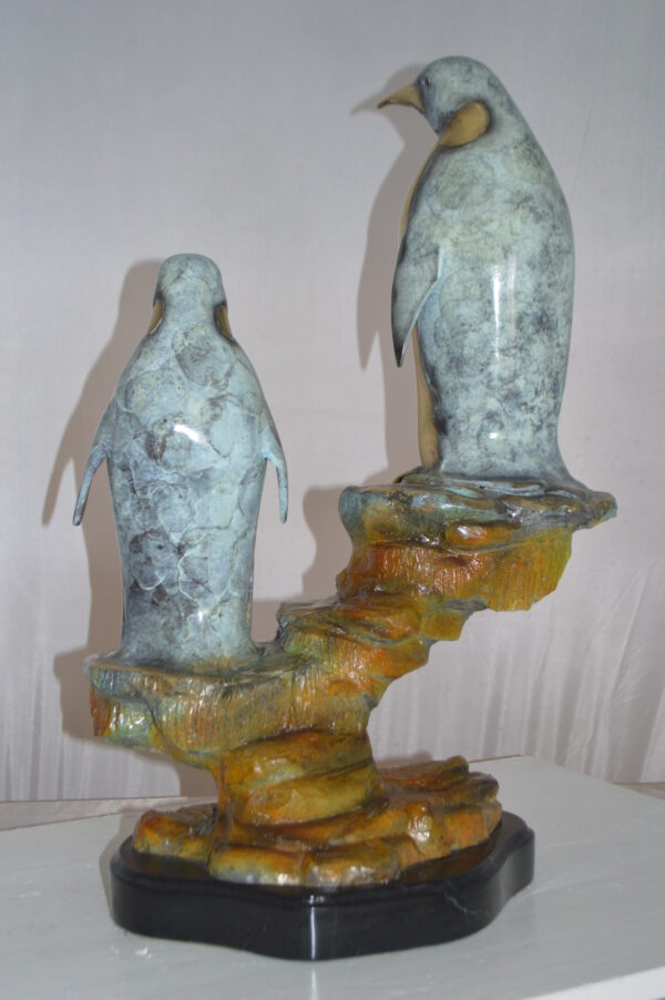 Two Penguins Bronze Statue -  Size: 16"L x 10"W x 12"H. - Image 9