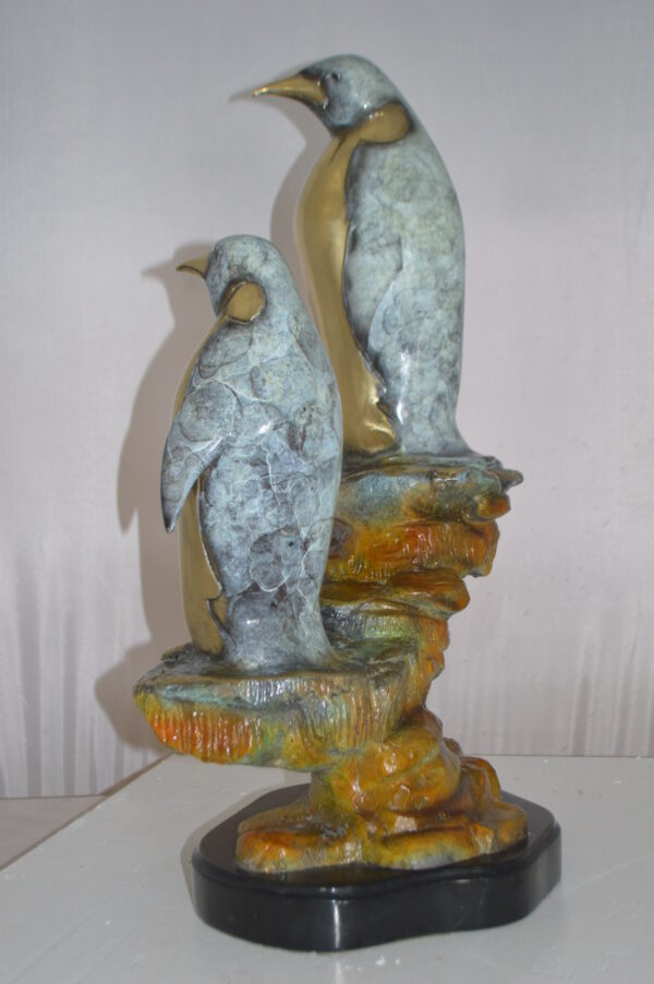 Two Penguins Bronze Statue -  Size: 16"L x 10"W x 12"H. - Image 10