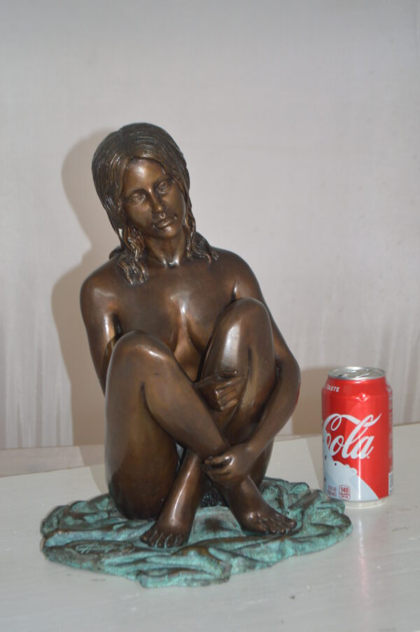 Sitting Art Nude Girl Bronze Statue -  Size: 12"L x 10"W x 14"H. - Image 11