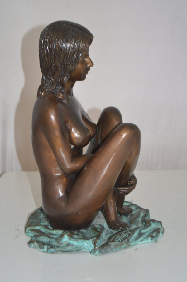 Sitting Art Nude Girl Bronze Statue -  Size: 12"L x 10"W x 14"H. - Image 5