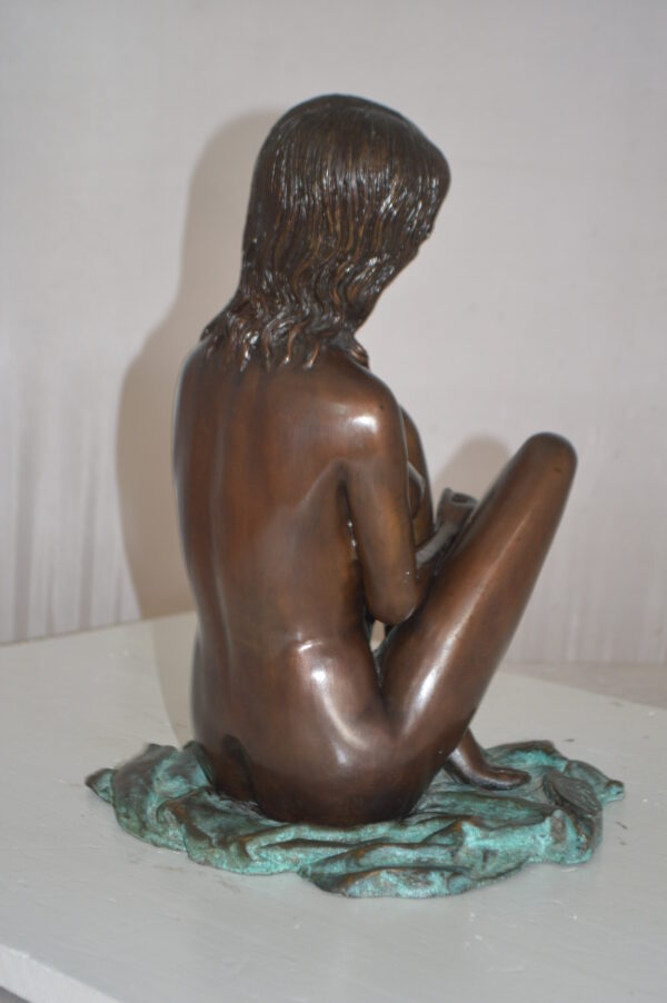 Sitting Art Nude Girl Bronze Statue -  Size: 12"L x 10"W x 14"H. - Image 6