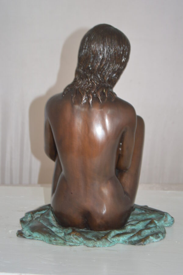 Sitting Art Nude Girl Bronze Statue -  Size: 12"L x 10"W x 14"H. - Image 7