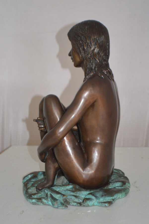 Sitting Art Nude Girl Bronze Statue -  Size: 12"L x 10"W x 14"H. - Image 9