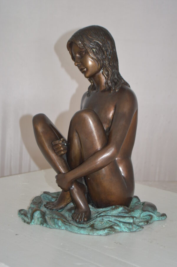 Sitting Art Nude Girl Bronze Statue -  Size: 12"L x 10"W x 14"H. - Image 10