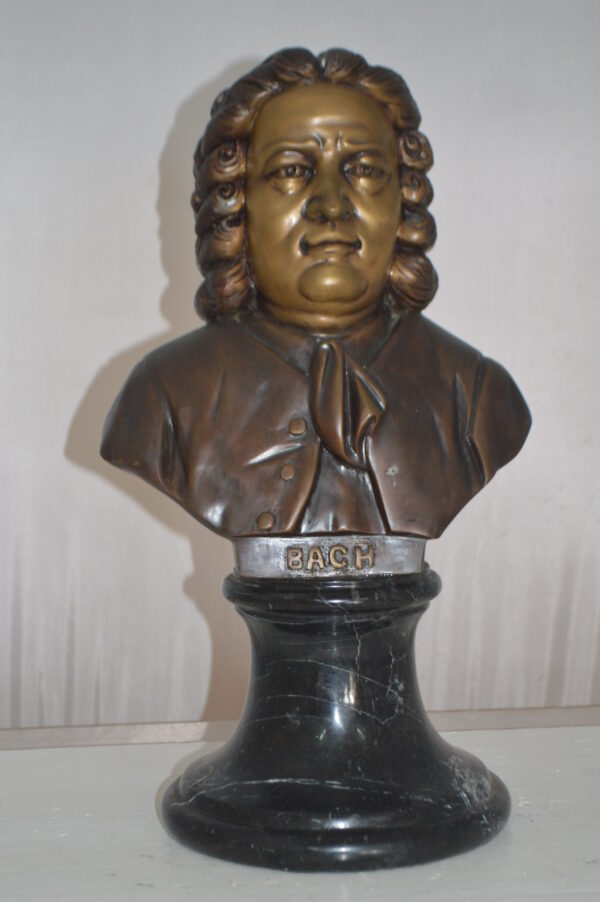 Johann Sebastian Bach Bust Bronze Statue -  Size: 11"L x 9"W x 20"H. - Image 3