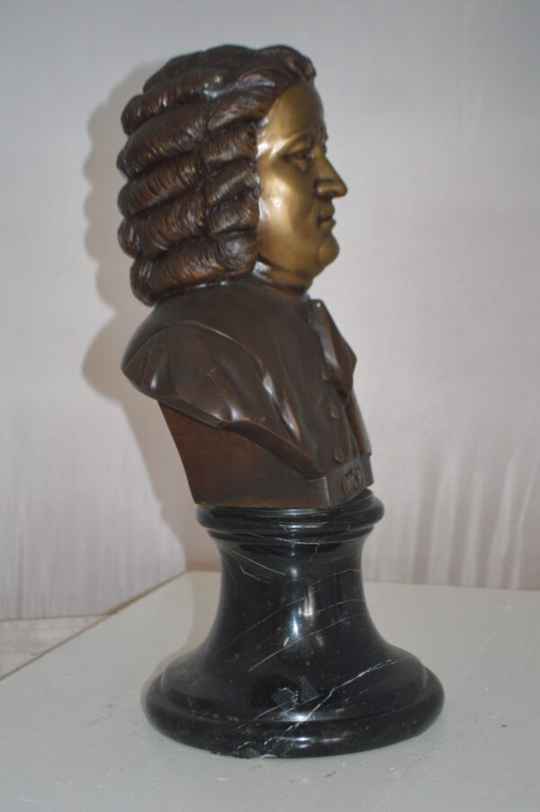 Johann Sebastian Bach Bust Bronze Statue -  Size: 11"L x 9"W x 20"H. - Image 4