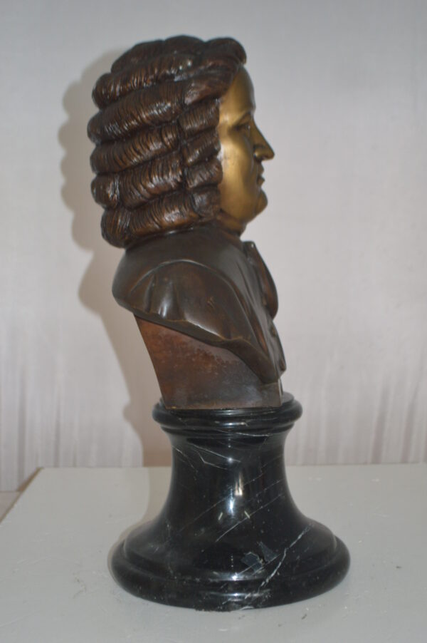Johann Sebastian Bach Bust Bronze Statue -  Size: 11"L x 9"W x 20"H. - Image 5