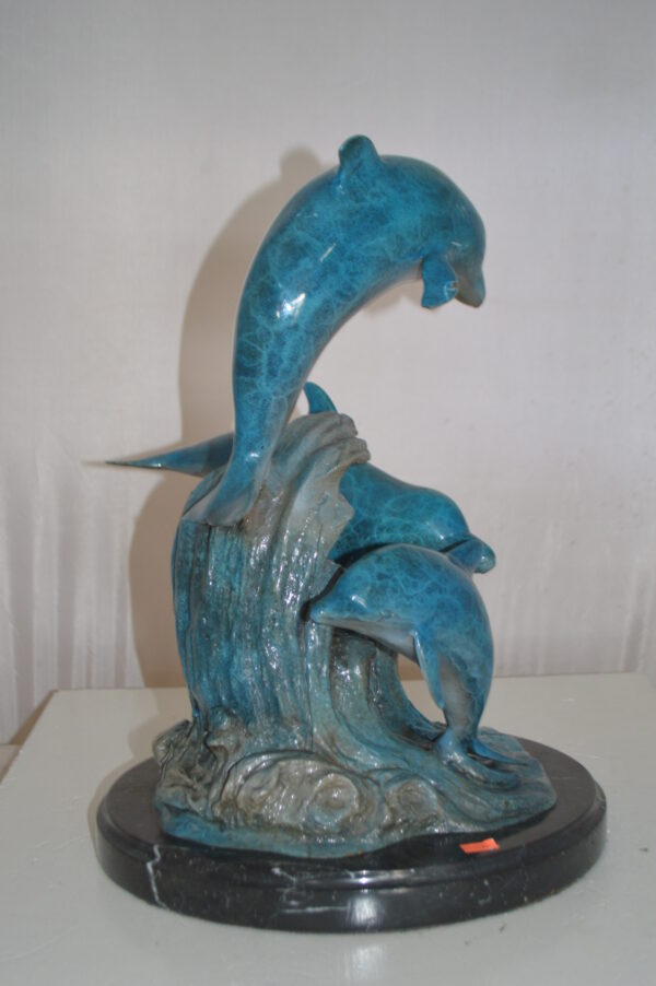 Three Jumping  Dolphins Bronze Statue -  Size: 15"L x 13"W x 18"H. - Image 5