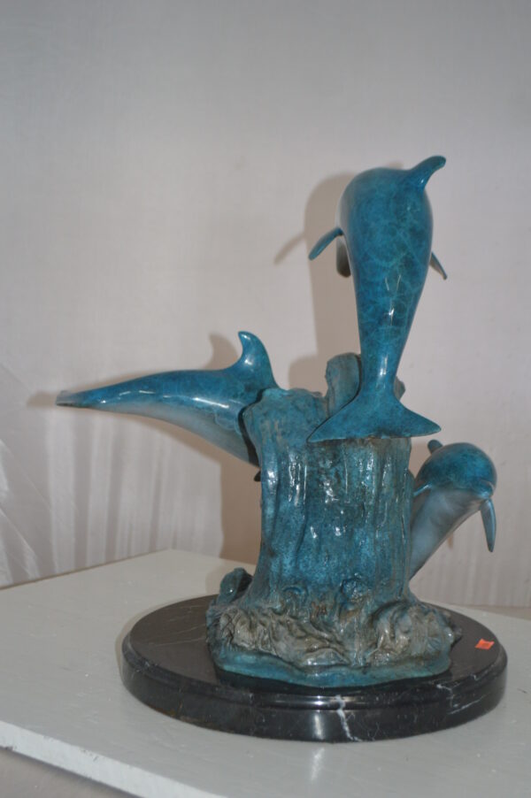 Three Jumping  Dolphins Bronze Statue -  Size: 15"L x 13"W x 18"H. - Image 6
