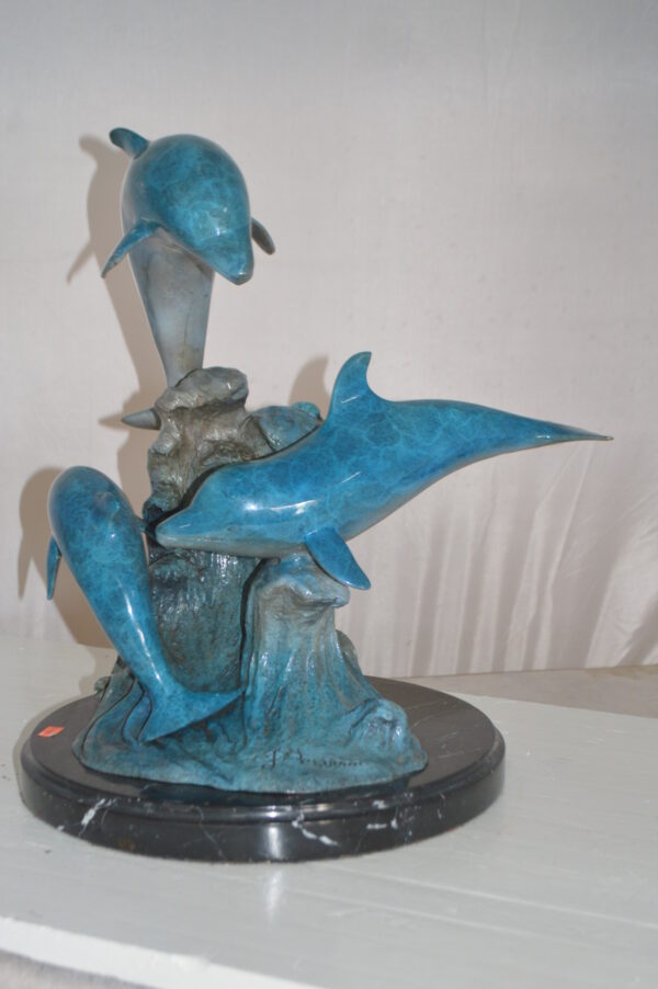 Three Jumping  Dolphins Bronze Statue -  Size: 15"L x 13"W x 18"H. - Image 10