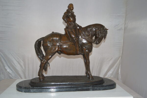Man on his Horse Bronze Statue -  Size: 30"L x 10"W x 25"H. - Image 3