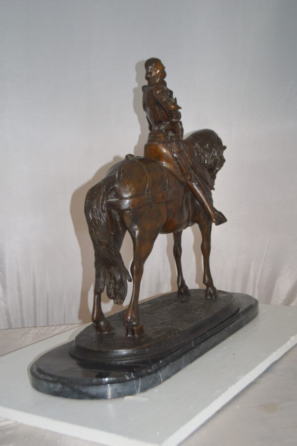 Man on his Horse Bronze Statue -  Size: 30"L x 10"W x 25"H. - Image 4