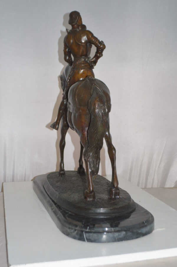 Man on his Horse Bronze Statue -  Size: 30"L x 10"W x 25"H. - Image 5