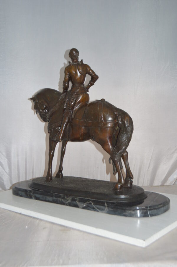 Man on his Horse Bronze Statue -  Size: 30"L x 10"W x 25"H. - Image 6