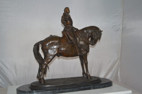 Man on his Horse Bronze Statue -  Size: 30"L x 10"W x 25"H. - Image 13