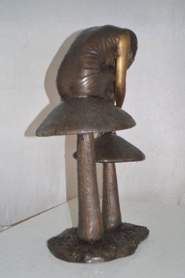 Girl sitting on Mushrooms Bronze Statue -  Size: 13"L x 11"W x 18"H. - Image 9