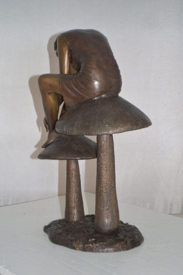 Girl sitting on Mushrooms Bronze Statue -  Size: 13"L x 11"W x 18"H. - Image 10