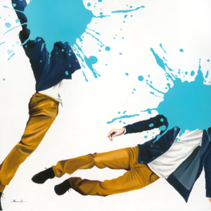 J. Barrios Giclee Blue Jump Painting - Acrylic -  Size: 48"L x 48"W x 2"H.