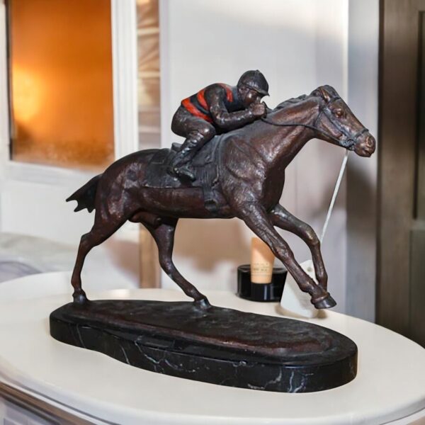 Jockey With Horse Jumping Over Hurdle Bronze Statue -  Size: 14"L x 9"W x 13"H. - Image 4