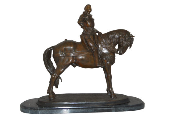 Man on his Horse Bronze Statue -  Size: 30"L x 10"W x 25"H.
