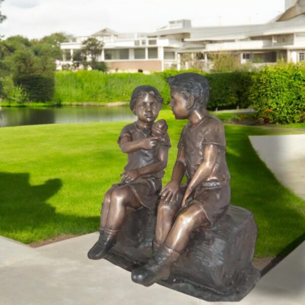 Boy and Girl enjoying an ice-cream bronze statue -  Size: 28"L x 24"W x 33"H. - Image 3