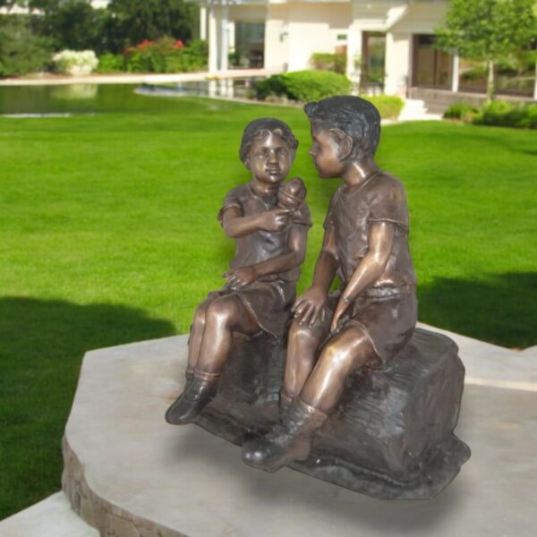 Boy and Girl enjoying an ice-cream bronze statue -  Size: 28"L x 24"W x 33"H. - Image 2