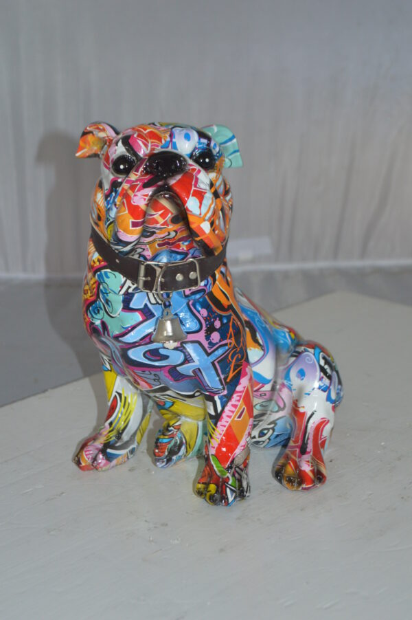 Modern Tie Dye Bulldog made of Resin -  Size: 9"L x 8"W x 12"H. - Image 3