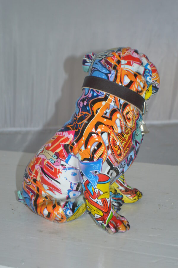Modern Tie Dye Bulldog made of Resin -  Size: 9"L x 8"W x 12"H. - Image 6