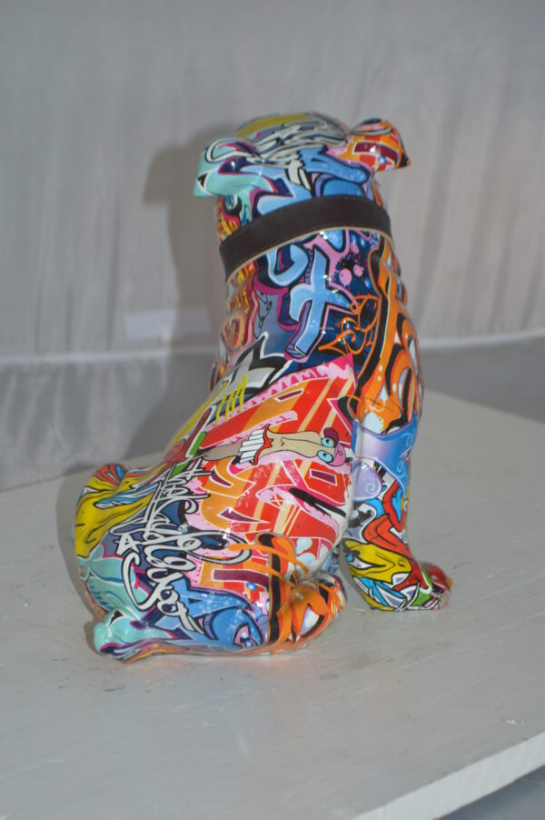 Modern Tie Dye Bulldog made of Resin -  Size: 9"L x 8"W x 12"H. - Image 7