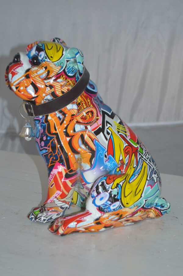 Modern Tie Dye Bulldog made of Resin -  Size: 9"L x 8"W x 12"H. - Image 9