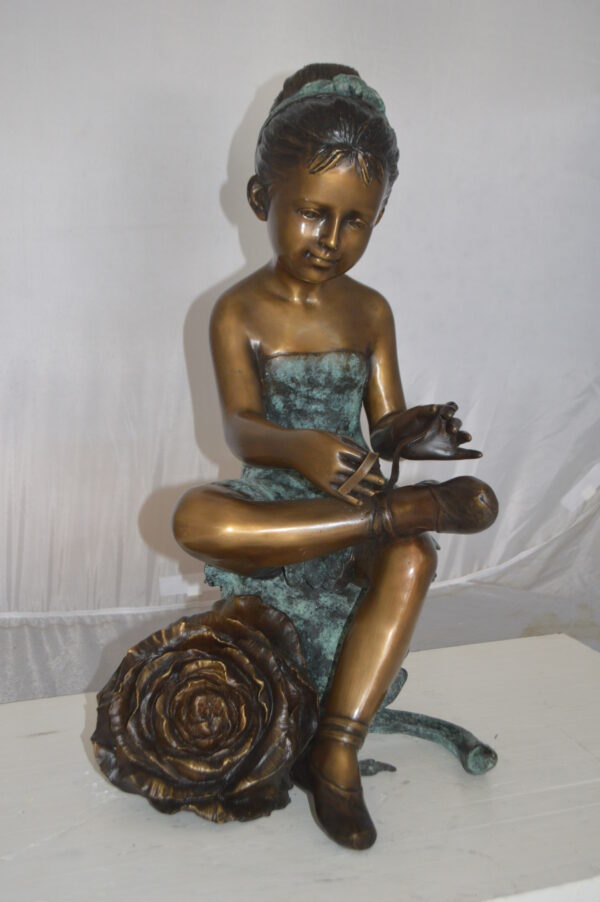 Dancer with Rose bronze statue -  Size: 15"L x 17"W x 26"H. - Image 3
