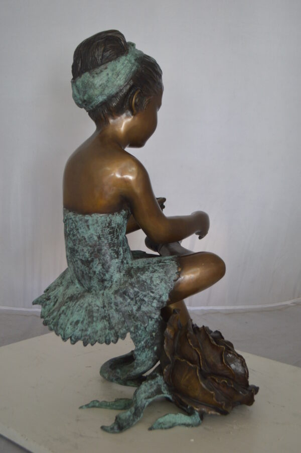 Dancer with Rose bronze statue -  Size: 15"L x 17"W x 26"H. - Image 6