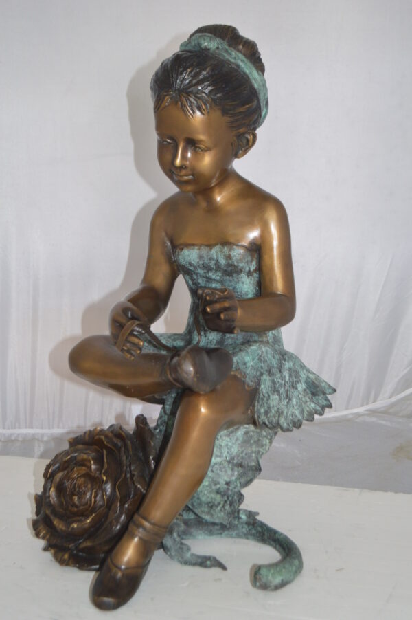 Dancer with Rose bronze statue -  Size: 15"L x 17"W x 26"H. - Image 10