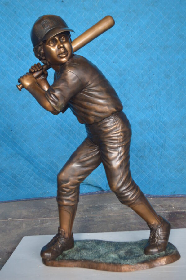 Boy With a baseball Bat playing, Bronze Statue -  Size: 23"L x 16"W x 38"H. - Image 3