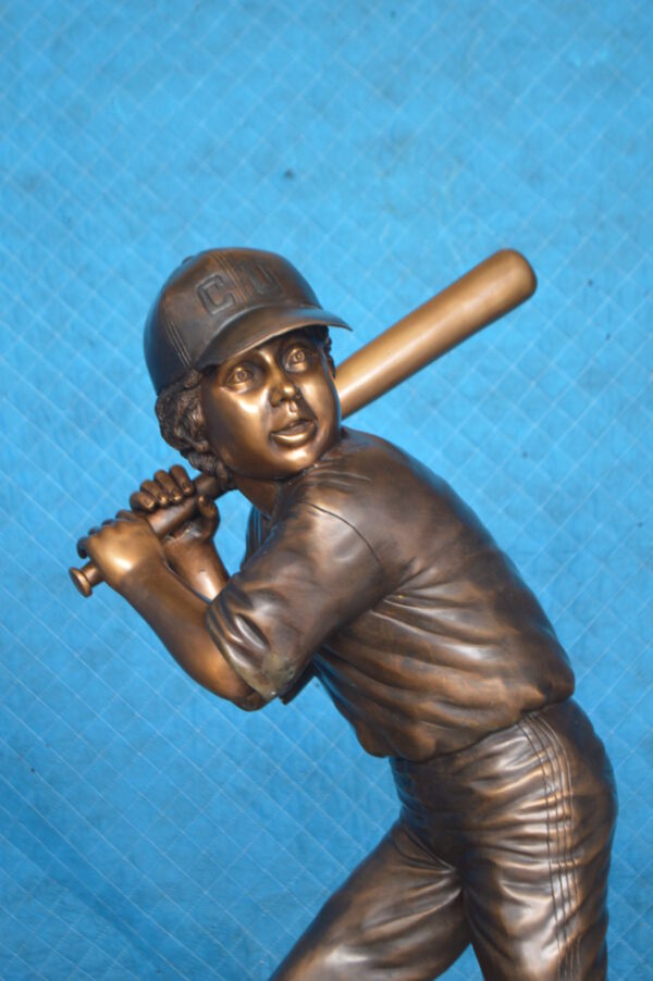 Boy With a baseball Bat playing, Bronze Statue -  Size: 23"L x 16"W x 38"H. - Image 4