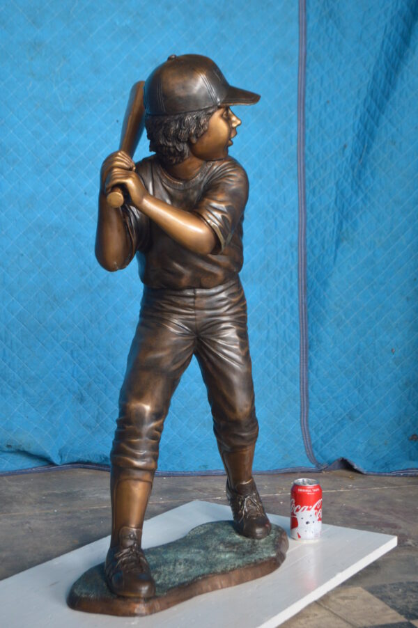Boy With a baseball Bat playing, Bronze Statue -  Size: 23"L x 16"W x 38"H. - Image 5